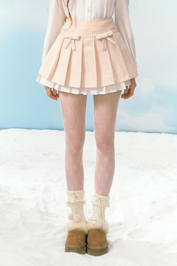 리본 스티치 주름 치마 