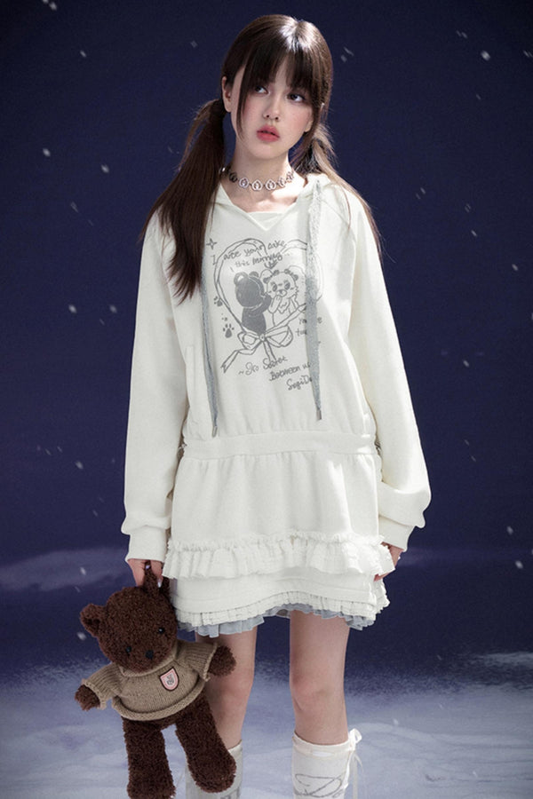 Druck Kapuzen-Sweatshirtkleid 