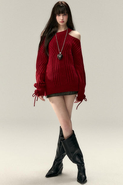 Two-Way Rose Bow Knit Sweater