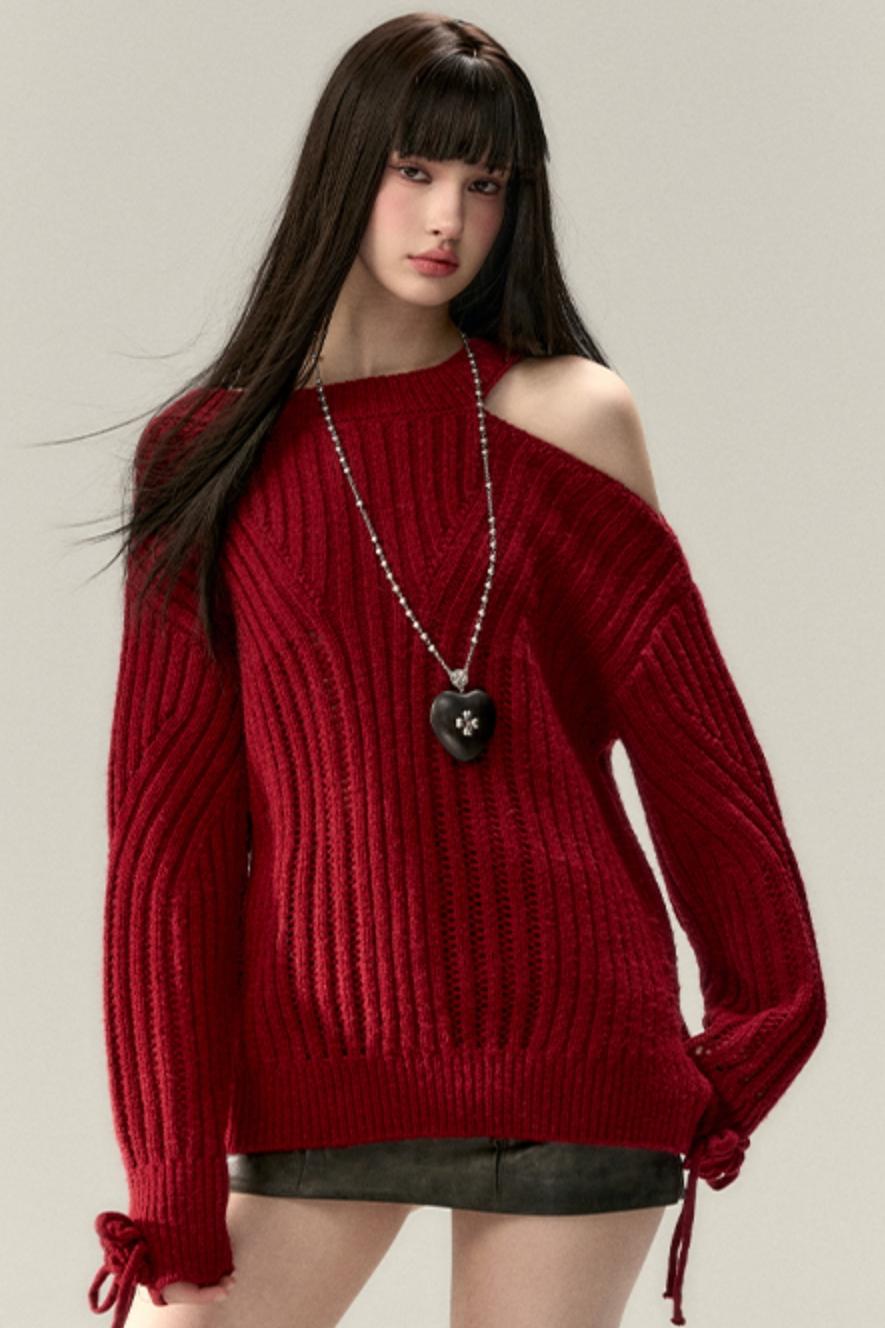 Two-Way Rose Bow Knit Sweater