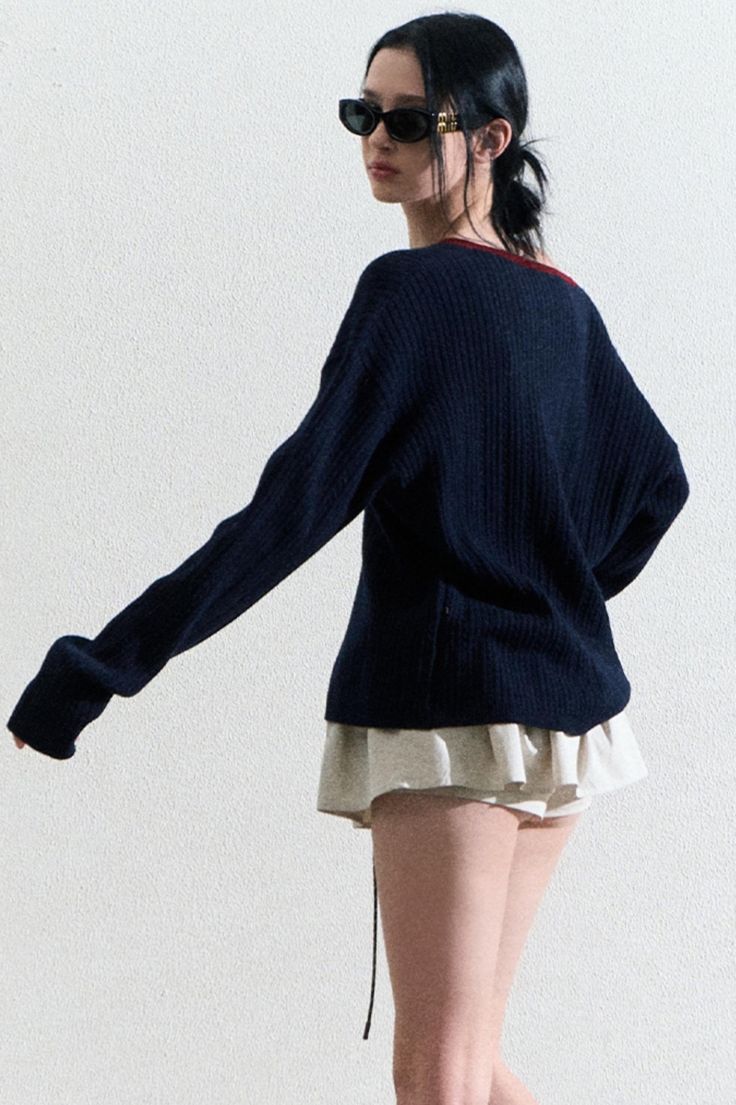 V-Neck Wool Cable Knit Top