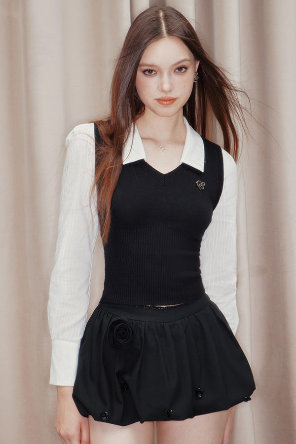 스트라이프 패널 셔츠 & 스커트 세트 