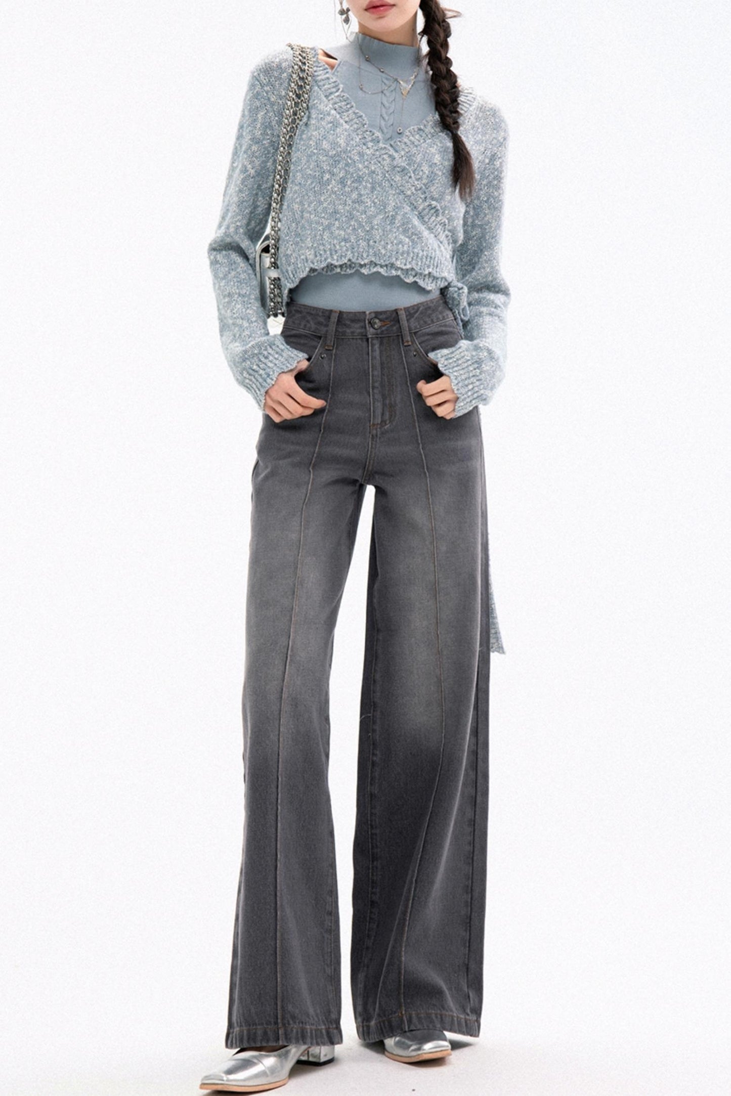 Trendy High-Waist Stacked Jeans