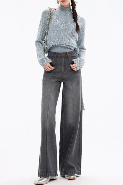 Trendy High-Waist Stacked Jeans