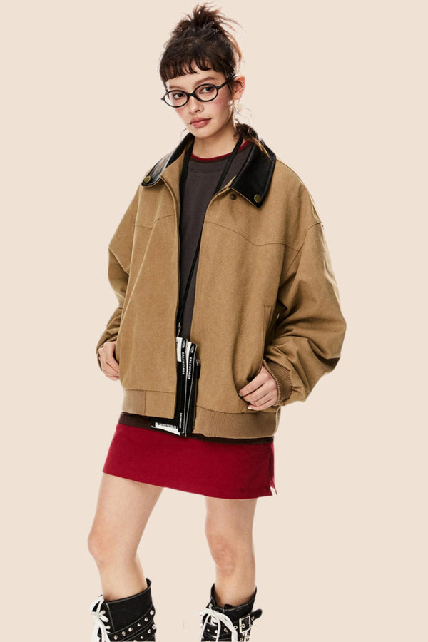 Retro Contrast Stitching Cargo Jacket