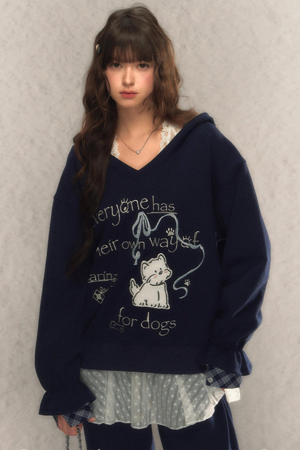 Kapuzensweatshirt mit V-Ausschnitt und Hose Set-Up 