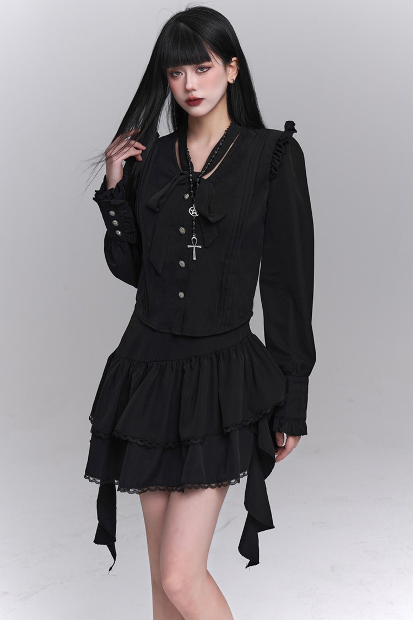 한국 스타일 셔츠 & 스커트 세트 