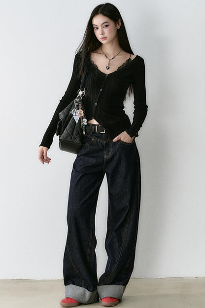 Base Shirt & Loose Cuffed Jeans Set-Up