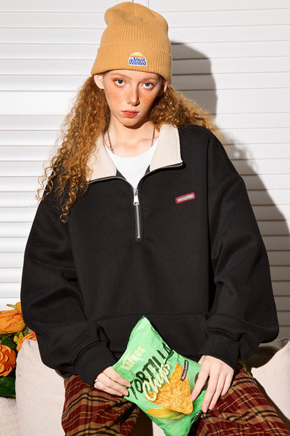 Polo Neck Zip-Up Sweatshirt
