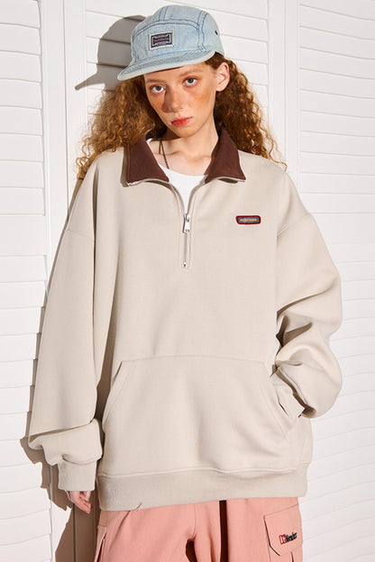 Polo Neck Zip-Up Sweatshirt