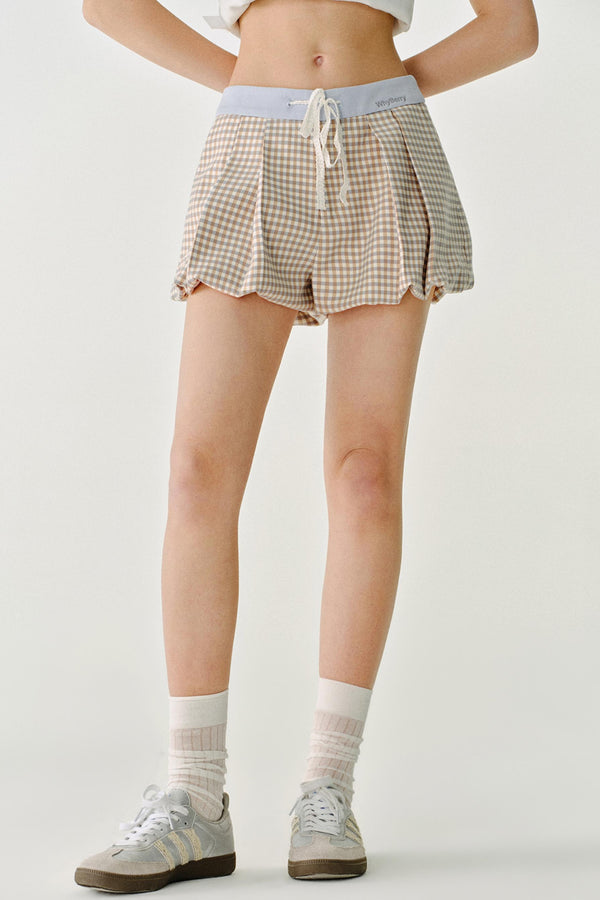 체크 패턴의 다용도 대조 A라인 반바지 