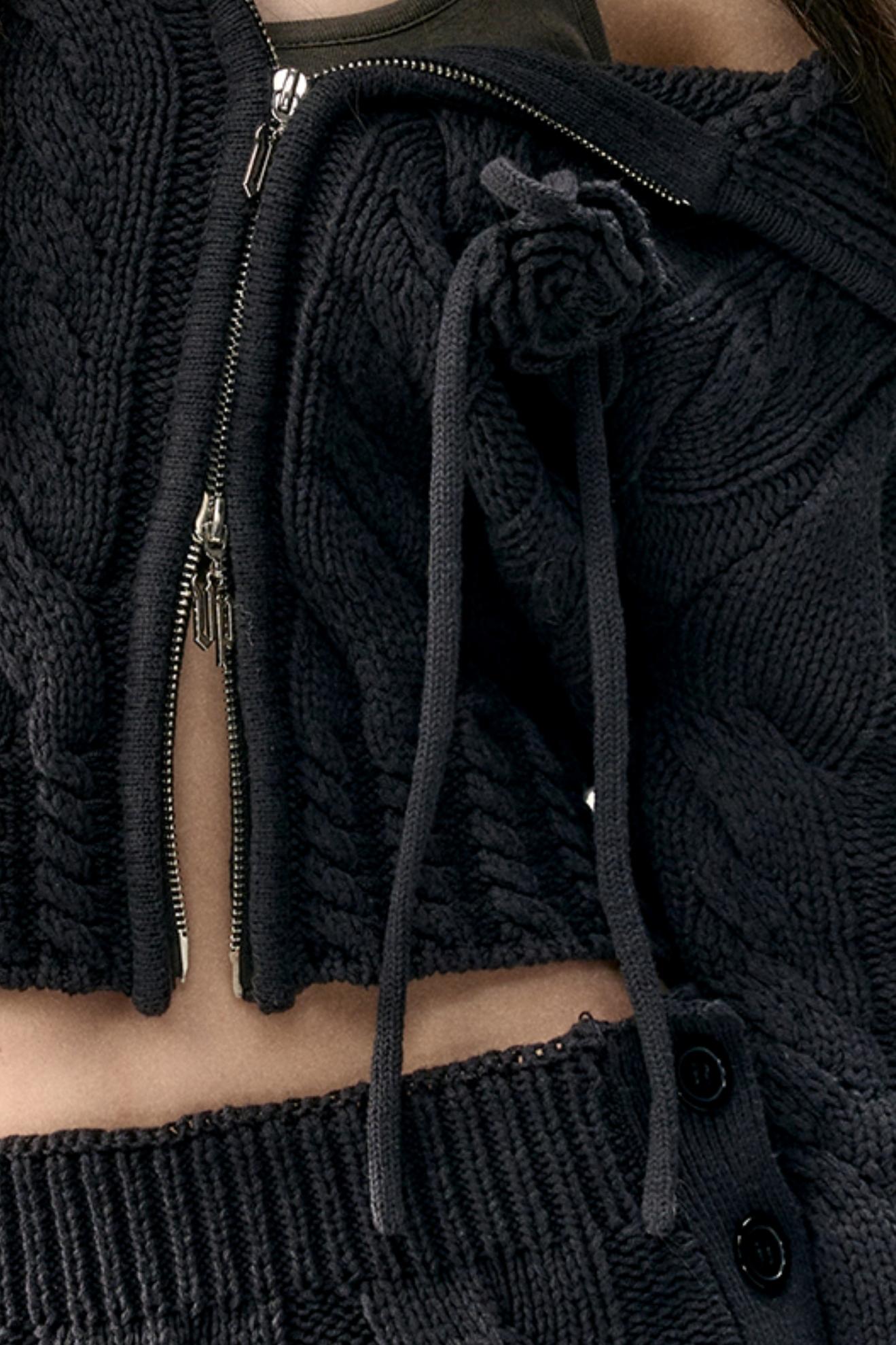 Twist Pattern Knit Sweater Jacket & Skirt Set-Up