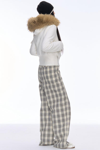 Slim Draped Plaid Wide-Leg Pants