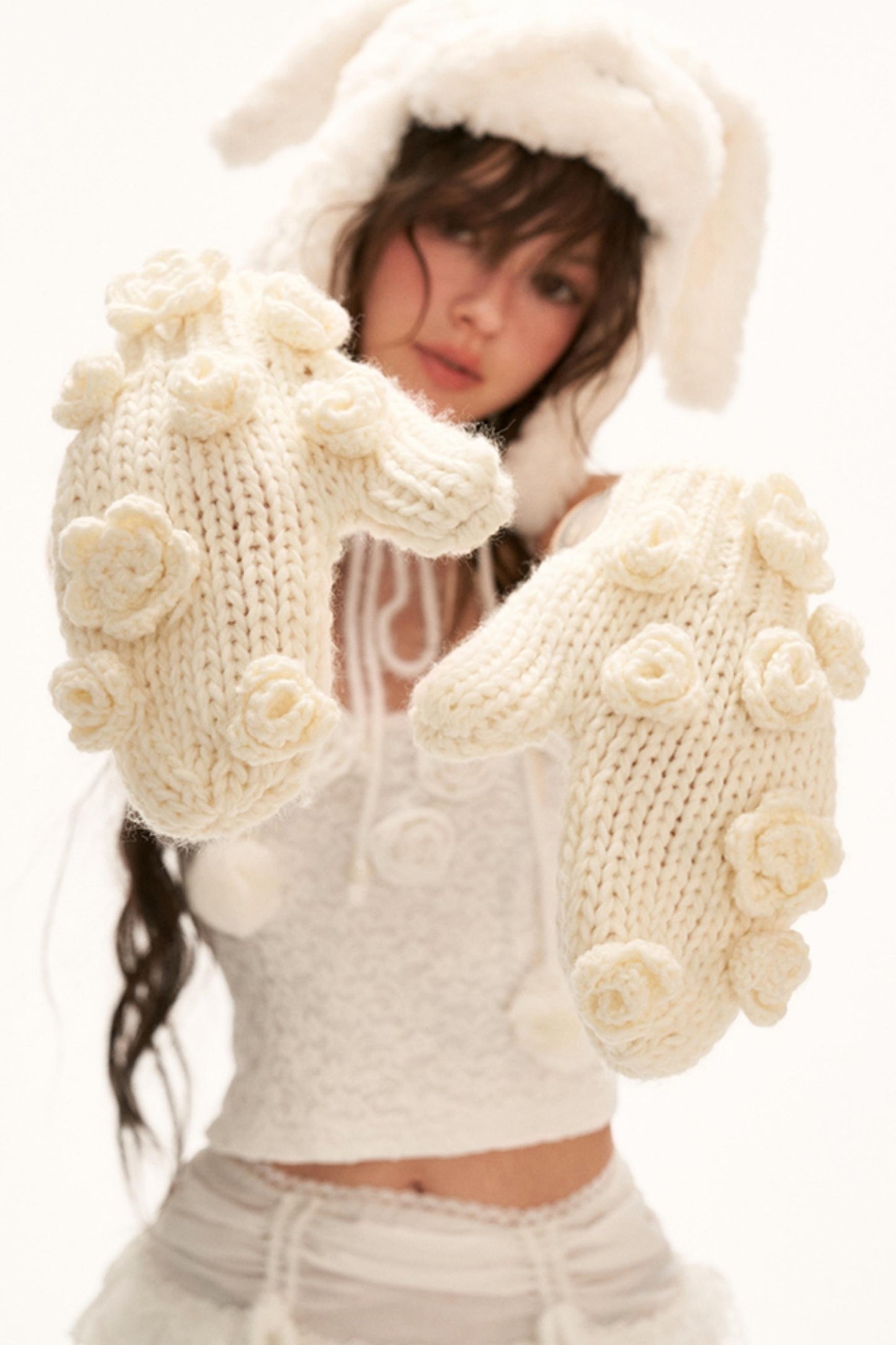 Rose Crochet Warm Gloves