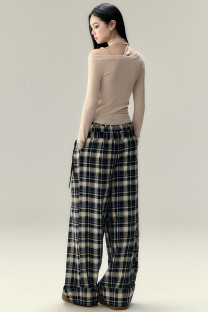 Plaid Belted Straight Leg Pants