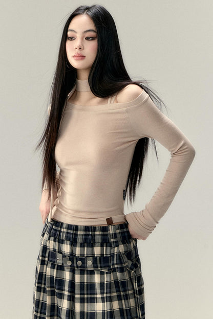 Hollowed-Out Shoulder Tencel Top