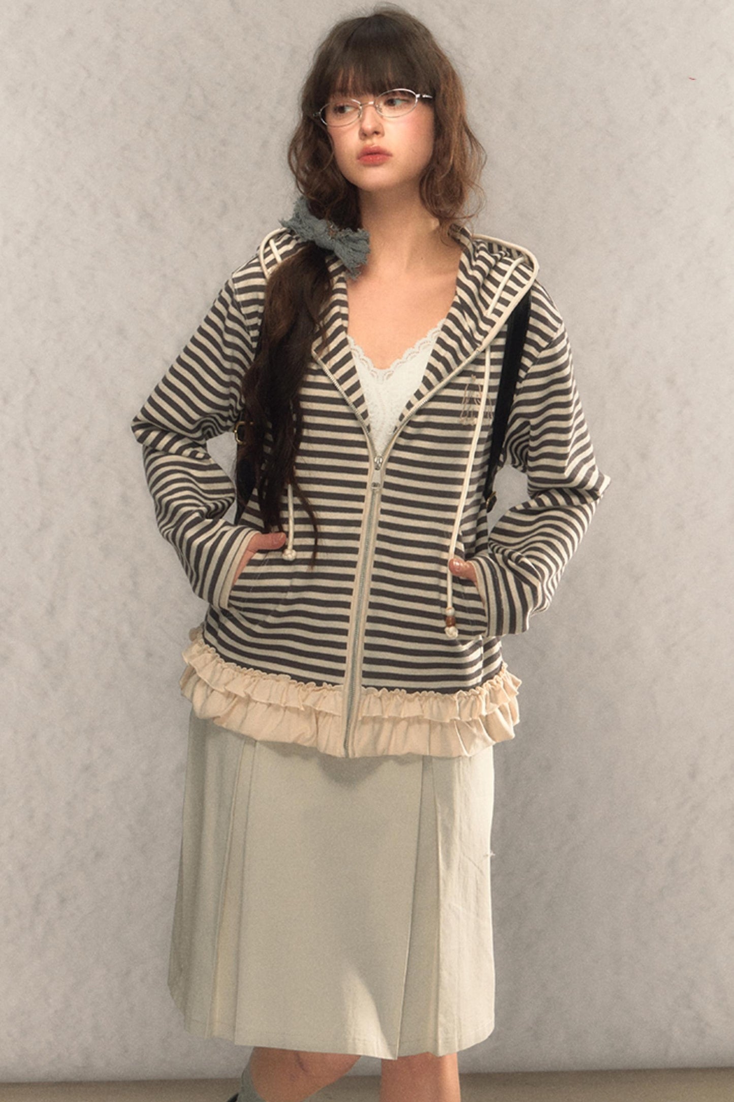 Kapuzen-Reißverschluss Strickjacke-Sweatshirt