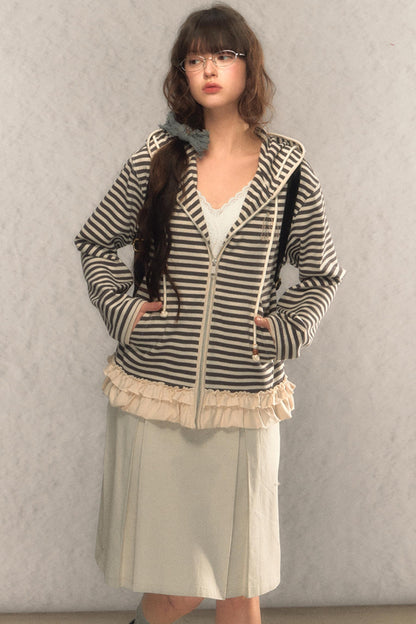 Kapuzen-Reißverschluss Strickjacke-Sweatshirt
