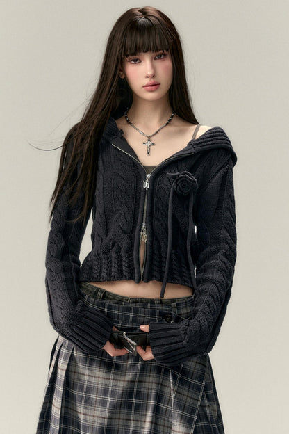 Twist Pattern Knit Sweater Jacket & Skirt Set-Up