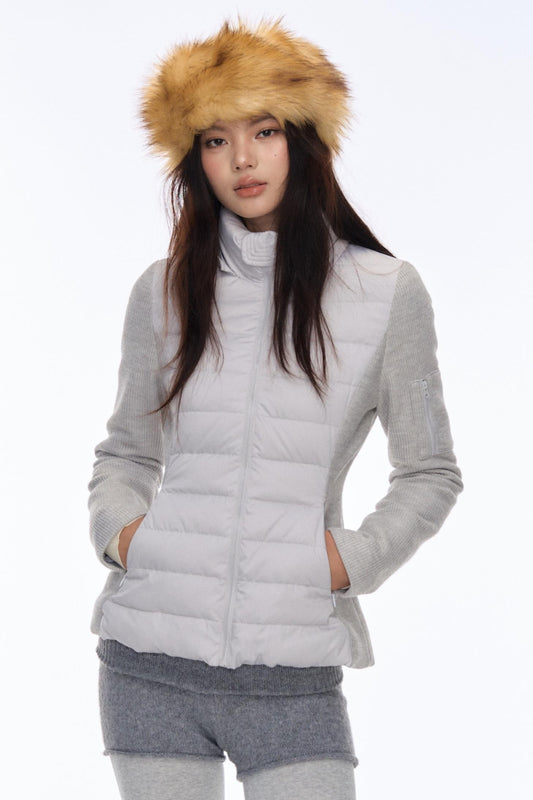 Curriges Winter New Slim Slim Babes Spliced Knitted Knitted Sense Light Down Jacket Jacket Winter