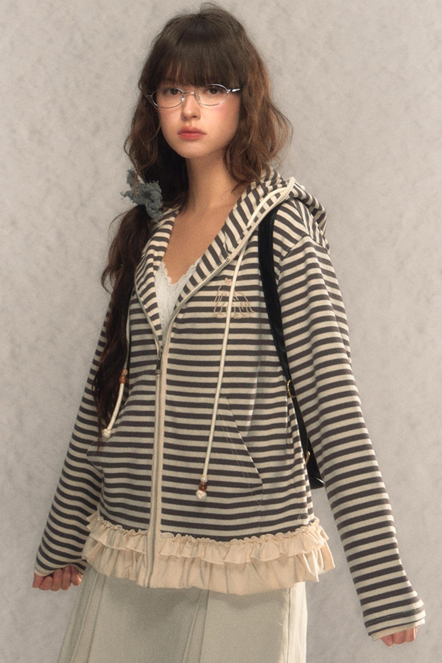 Kapuzen-Reißverschluss Strickjacke-Sweatshirt