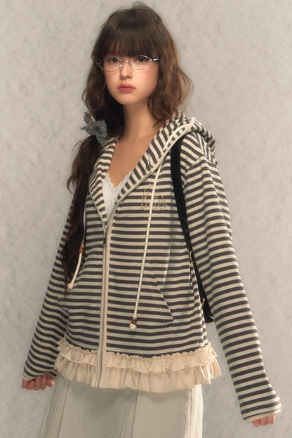 Kapuzen-Reißverschluss Strickjacke-Sweatshirt