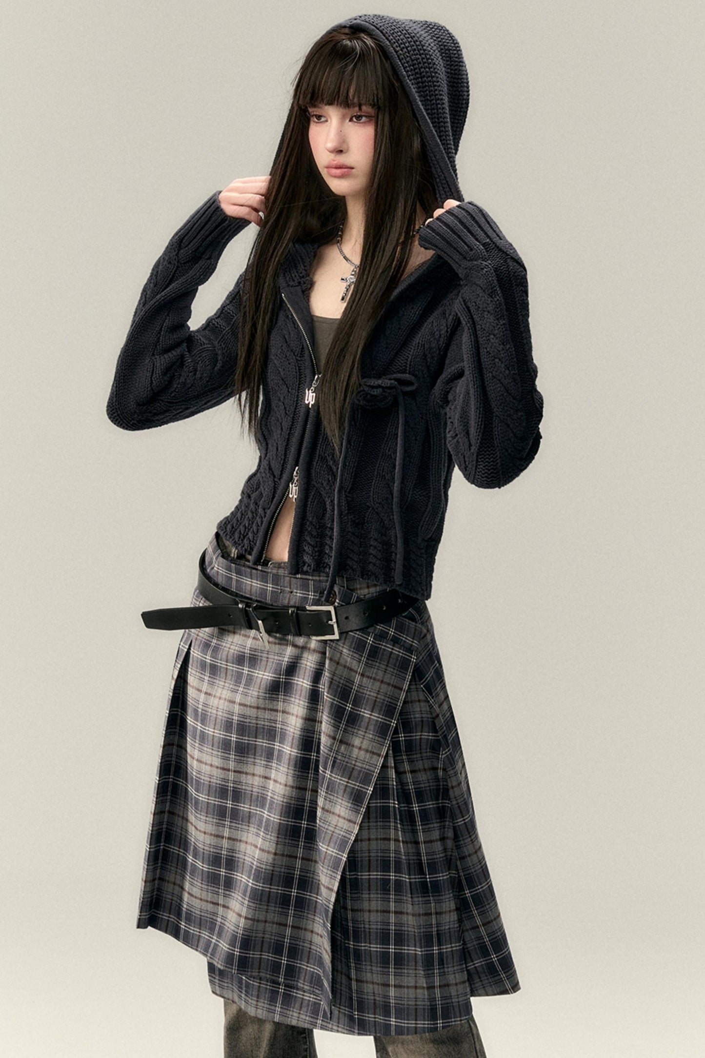 Twist Pattern Knit Sweater Jacket & Skirt Set-Up