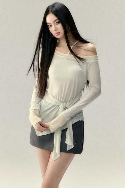 Irregular Color Block Sunshade Tee Set-Up