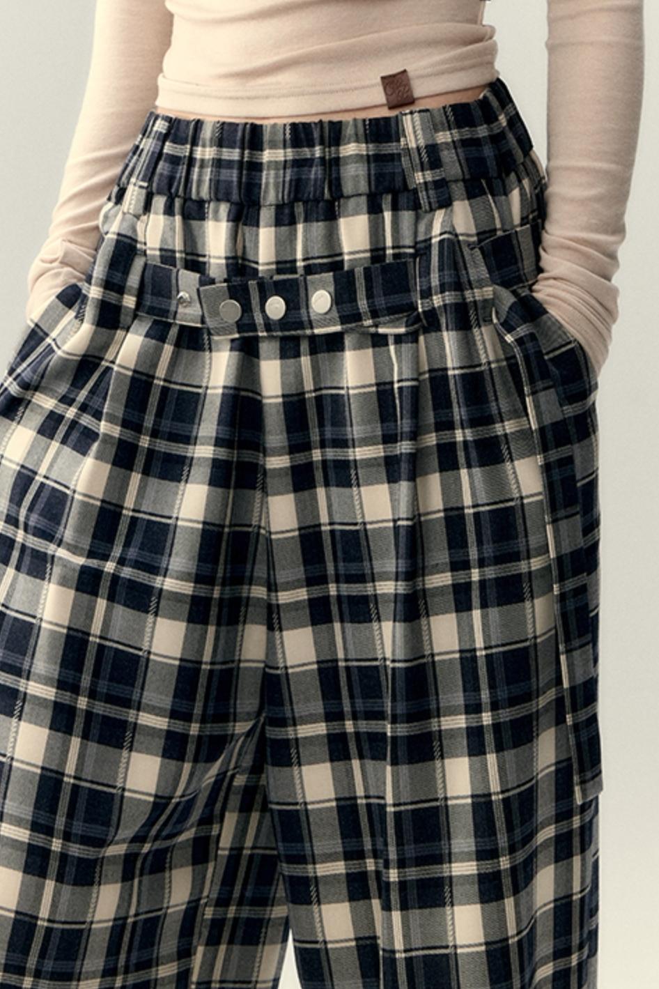 Plaid Belted Straight Leg Pants