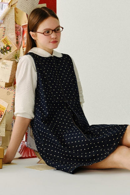 폴카 도트 민소매 데님 드레스 