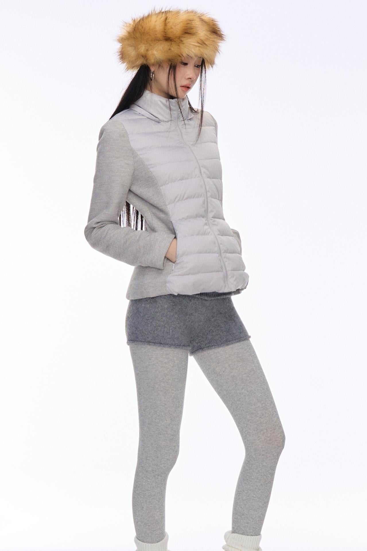 Curriges Winter New Slim Slim Babes Spliced Knitted Knitted Sense Light Down Jacket Jacket Winter