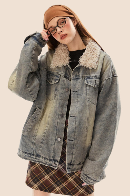 Wool Collar Denim Jacket