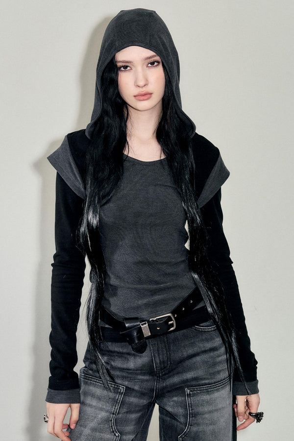 Kontrastierendes langärmliges Kapuzenshirt 