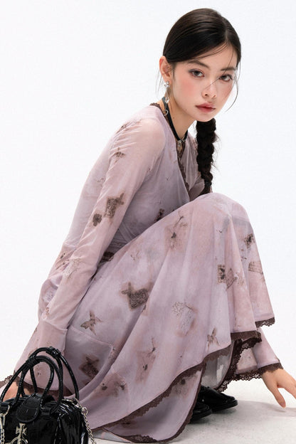 Robe à ourlet en pétales avec ombre de papillon 