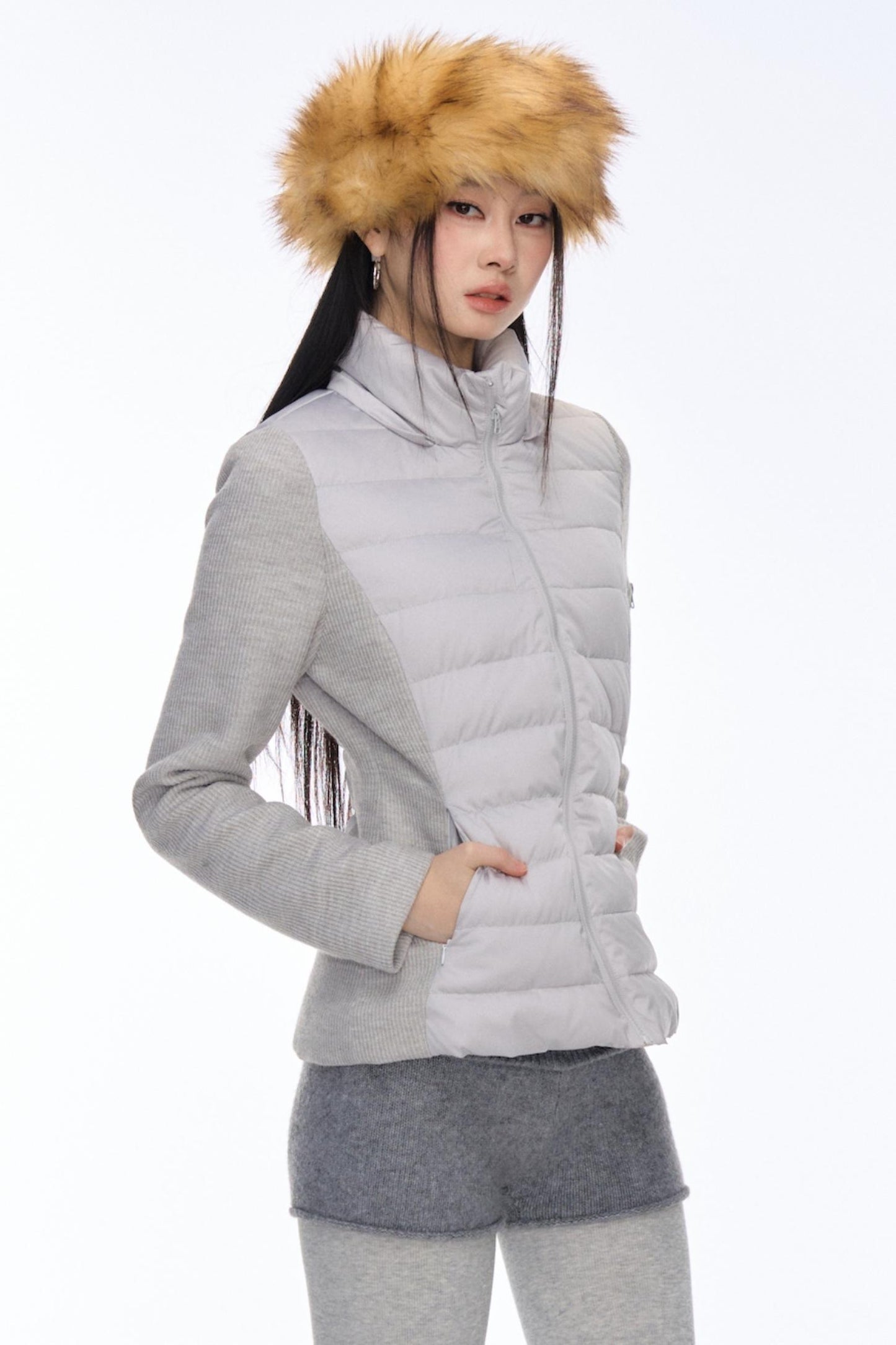 Curriges Winter New Slim Slim Babes Spliced Knitted Knitted Sense Light Down Jacket Jacket Winter