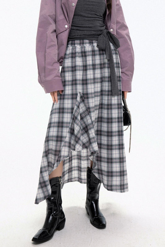 Chic Plaid Flowing Midi Skirt