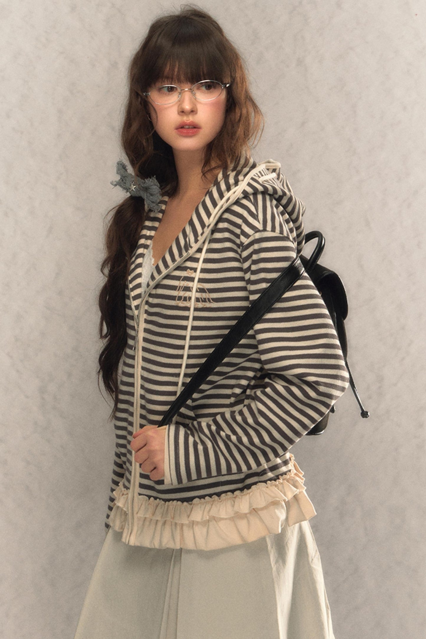 Kapuzen-Reißverschluss Strickjacke-Sweatshirt