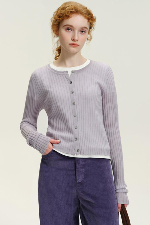 Round Neck Tencel Slim Cardigan