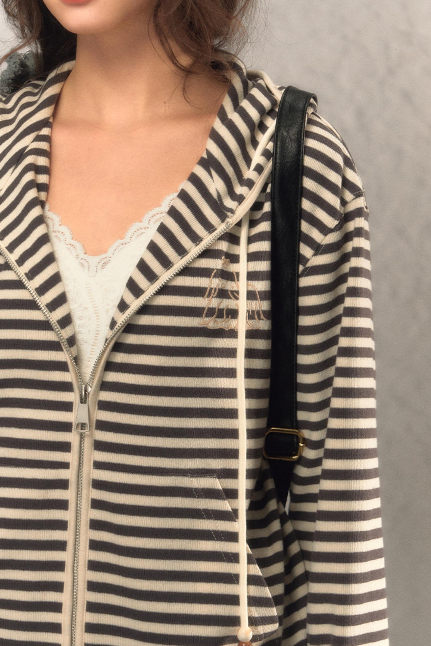 Kapuzen-Reißverschluss Strickjacke-Sweatshirt