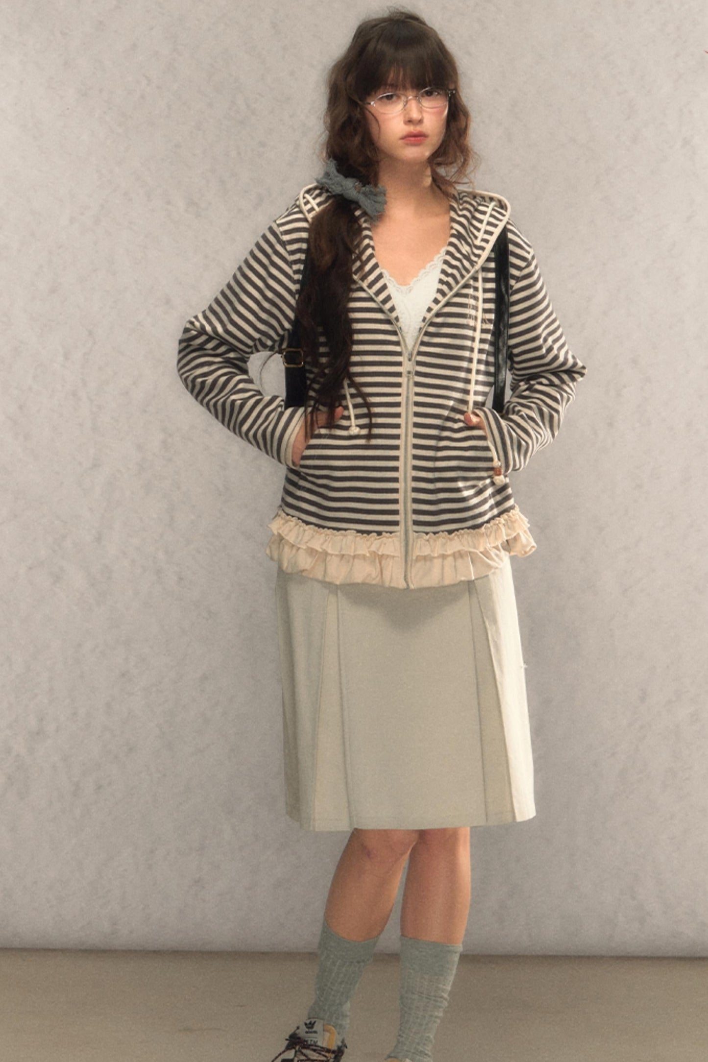 Kapuzen-Reißverschluss Strickjacke-Sweatshirt