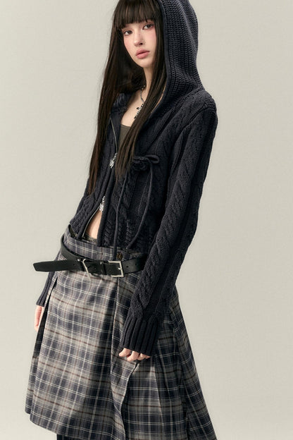 Twist Pattern Knit Sweater Jacket & Skirt Set-Up