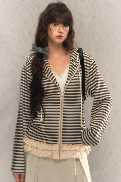 Kapuzen-Reißverschluss Strickjacke-Sweatshirt