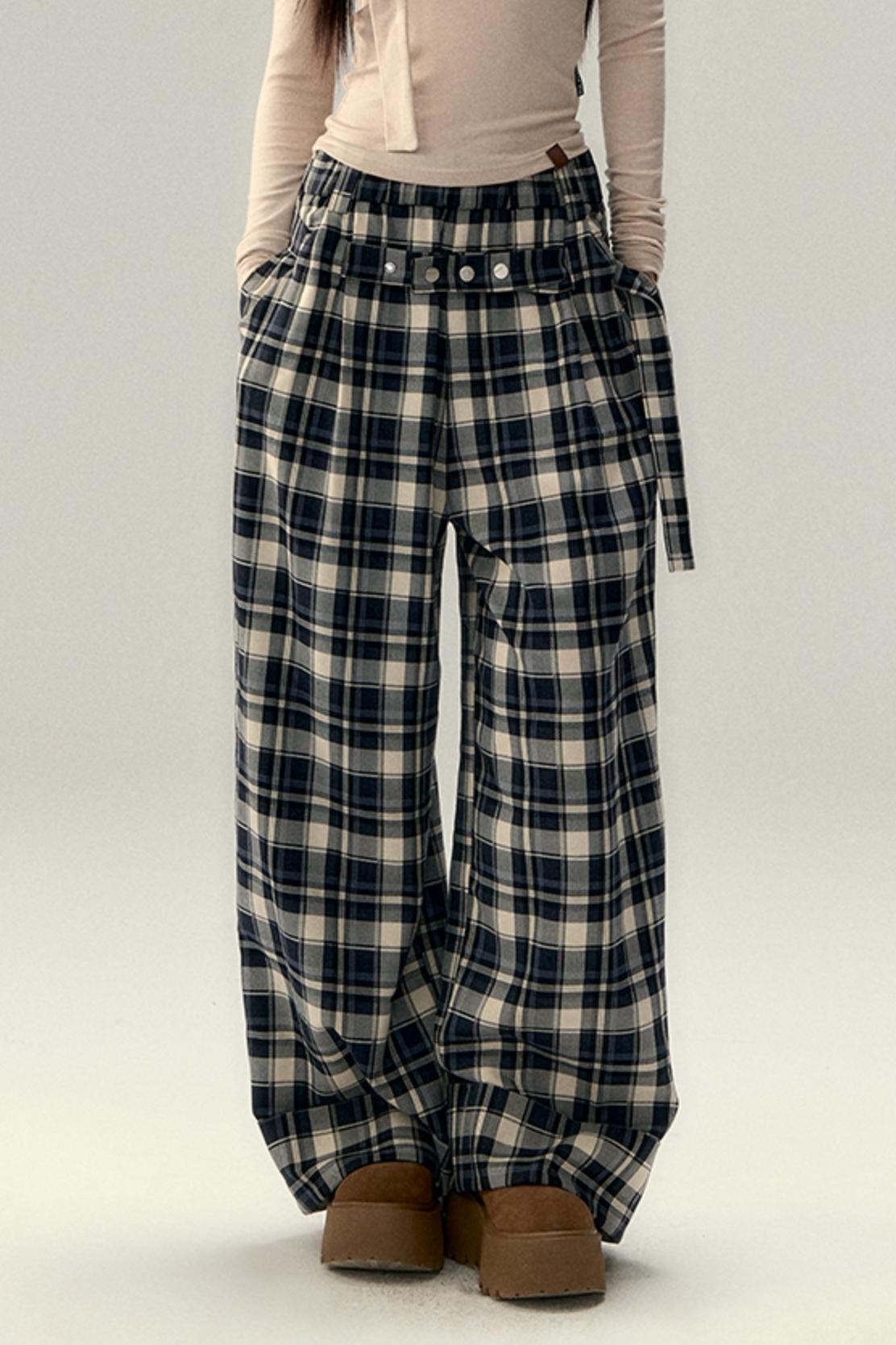 Plaid Belted Straight Leg Pants