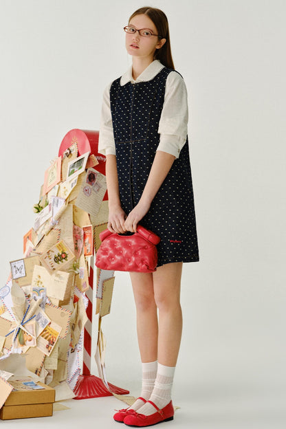 폴카 도트 민소매 데님 드레스 