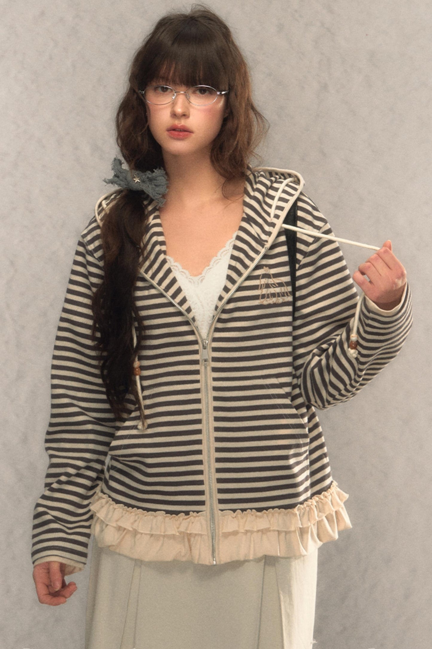 Kapuzen-Reißverschluss Strickjacke-Sweatshirt