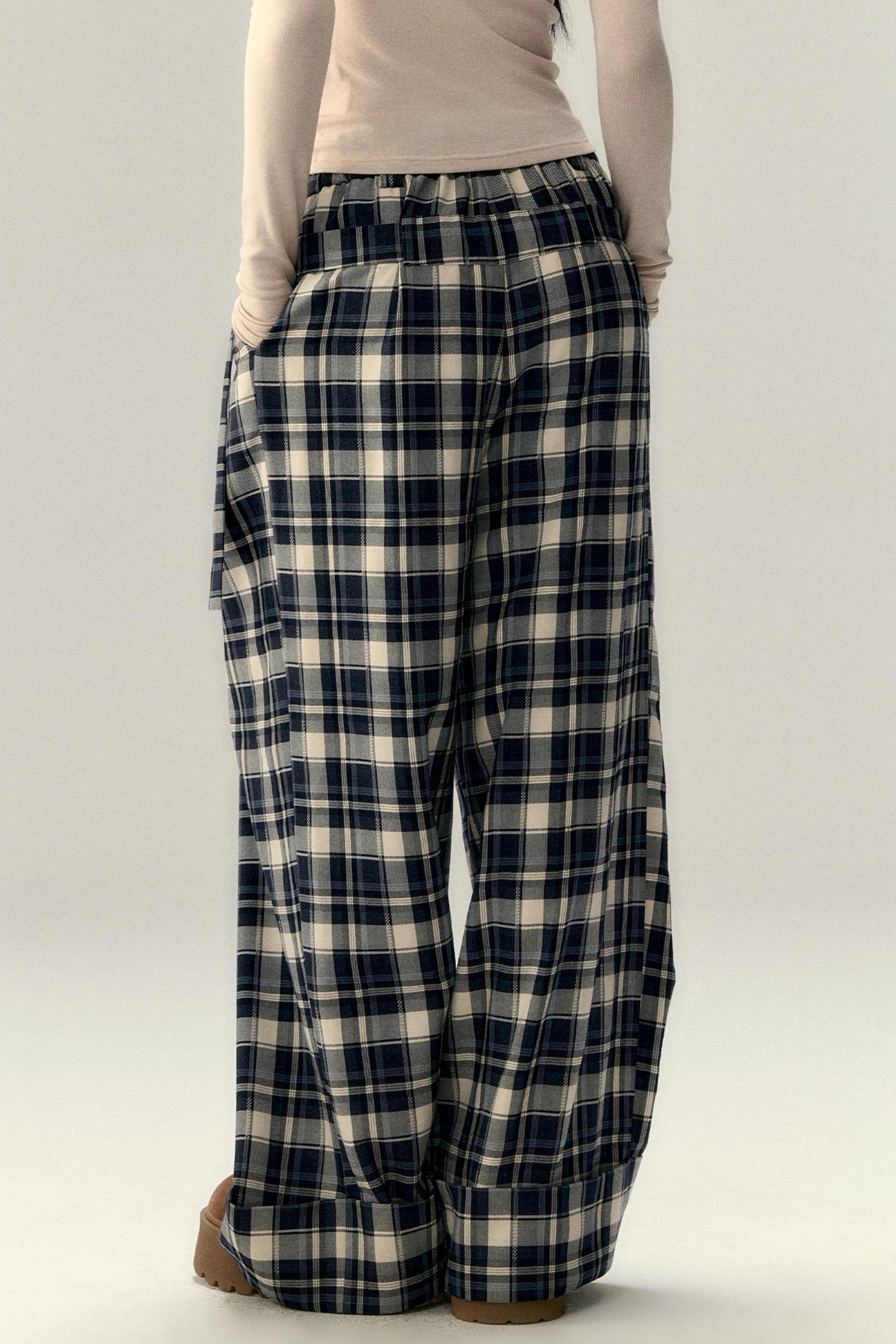 Plaid Belted Straight Leg Pants