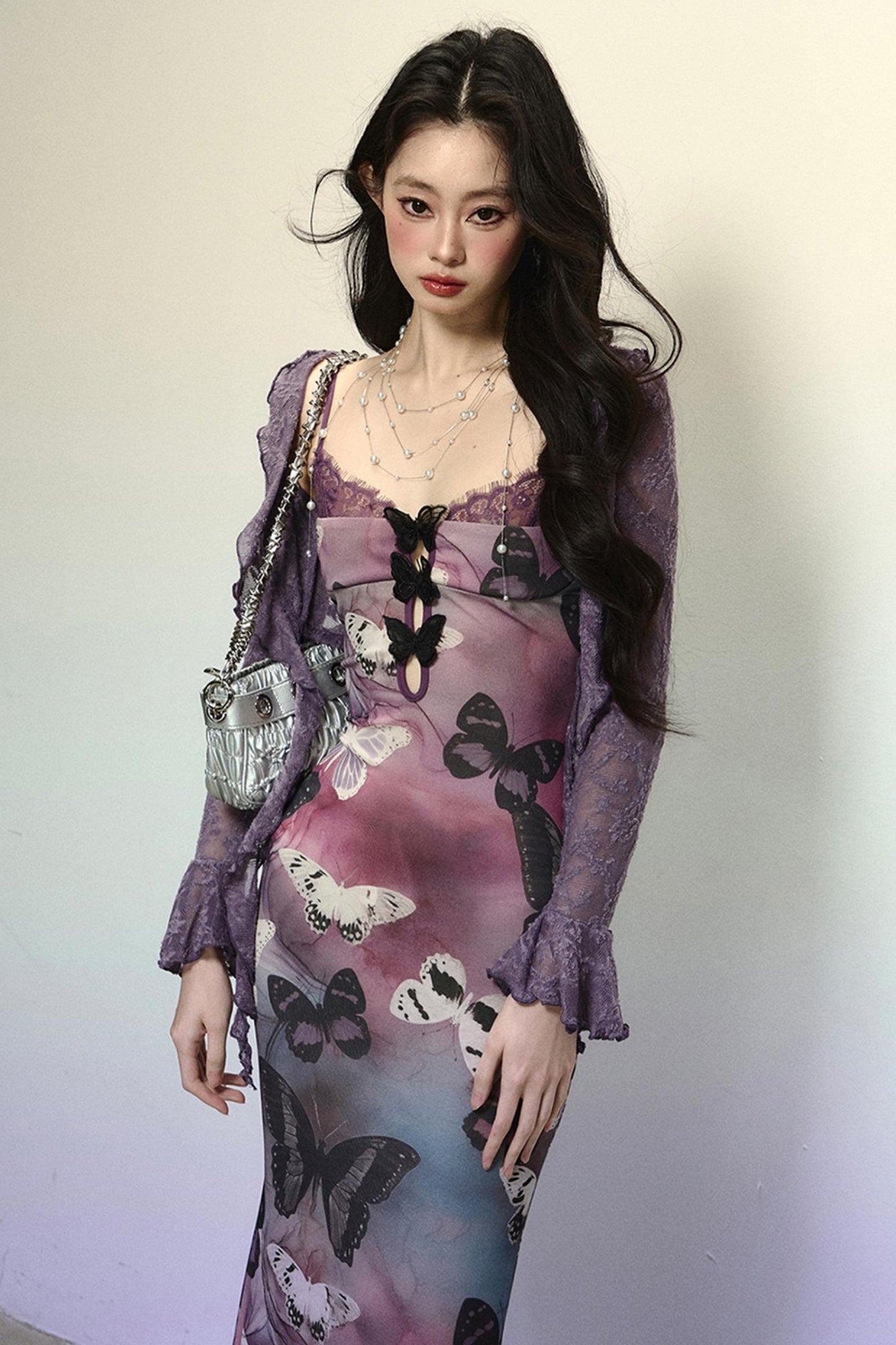 Chic Off-Shoulder Knitted Lace Dress & Coat Set-Up