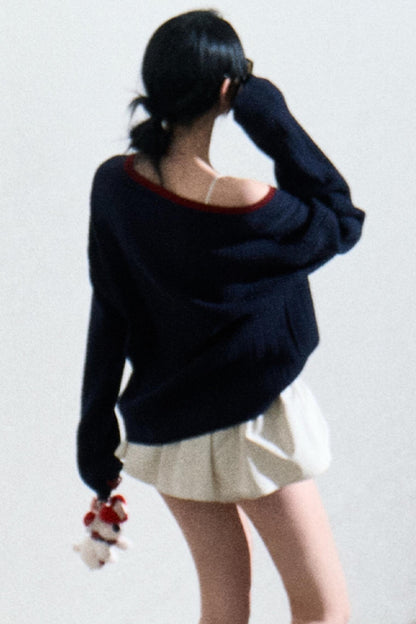 V-Neck Wool Cable Knit Top