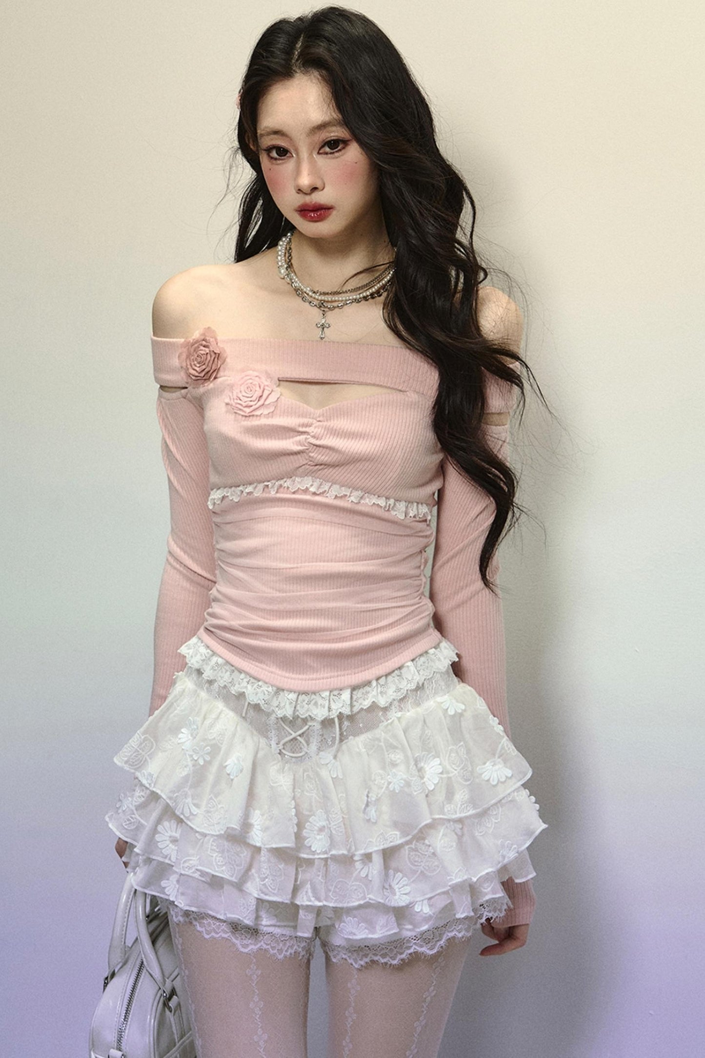 High-Waisted Jacquard Short Skirt