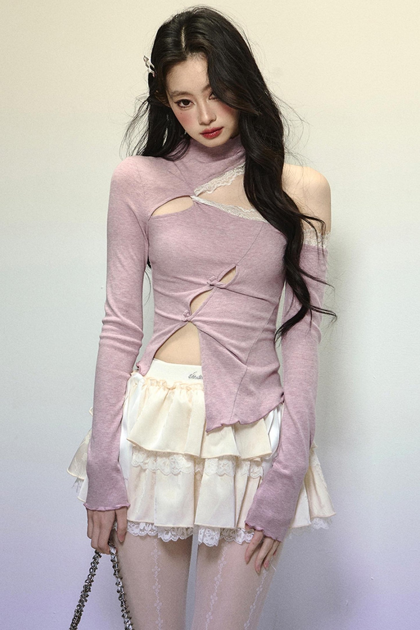 Elegant Half-High Neck Lace Top